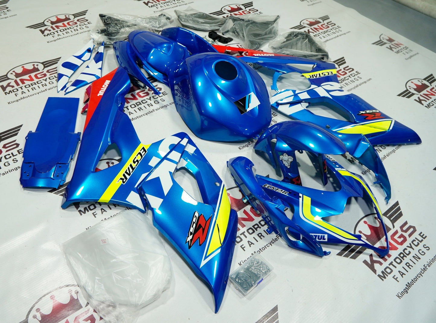 Suzuki GSXR 1000 Fairings (2005-2006) Blue, White, Yellow, Motul at KingsMotorcycleFairings.com