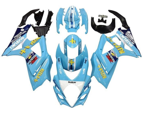 Suzuki GSXR 1000 Fairings (2005-2006) Light Blue, Yellow, White Rizla at KingsMotorcycleFairings.com