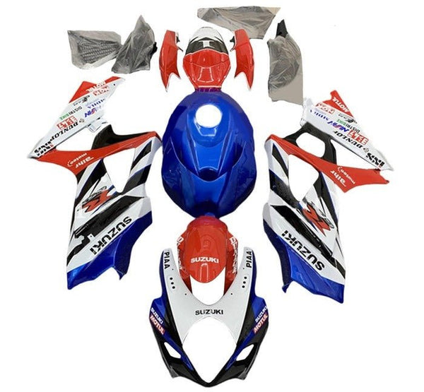 Suzuki GSXR 1000 Fairings (2005-2006) White, Blue, Red, Black Stripe at KingsMotorcycleFairings.com
