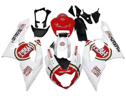 Suzuki GSXR 1000 Fairings (2005-2006) White, Red, Lucky Strike at KingsMotorcycleFairings.com