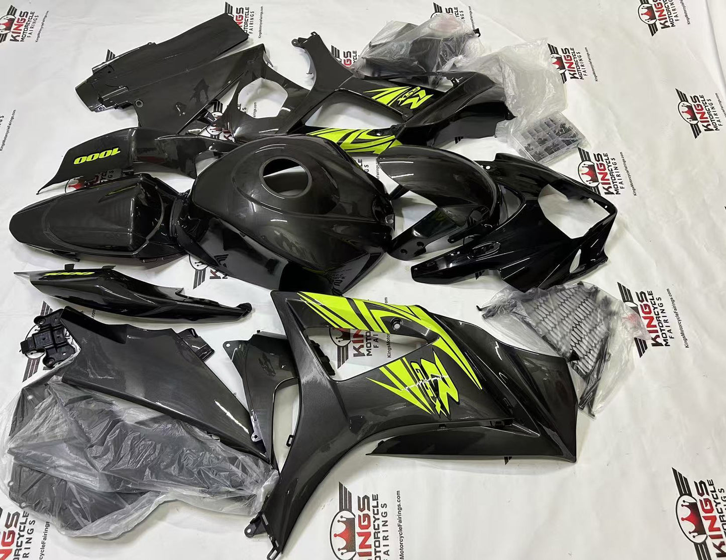 Suzuki GSXR1000 Fairings (2007-2008) Black, Gray, Neon Yellow at KingsMotorcycleFairings.com