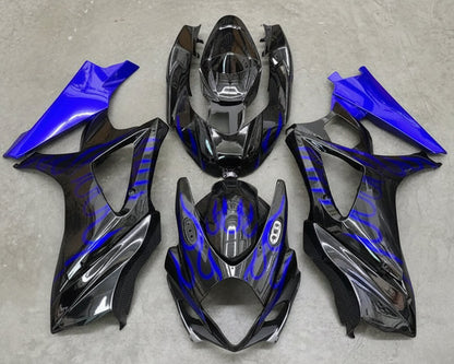 Suzuki GSXR 1000 Fairings (2007-2008) Black, Royal Blue, Flames at KingsMotorcycleFairings.com