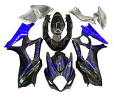 Suzuki GSXR 1000 Fairings (2007-2008) Black, Royal Blue, Flames at KingsMotorcycleFairings.com