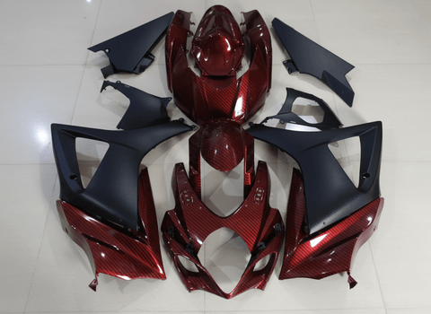 Suzuki GSXR1000 Fairings (2007-2008) Candy Red Faux Carbon Fiber, Black at KingsMotorcycleFairings.com