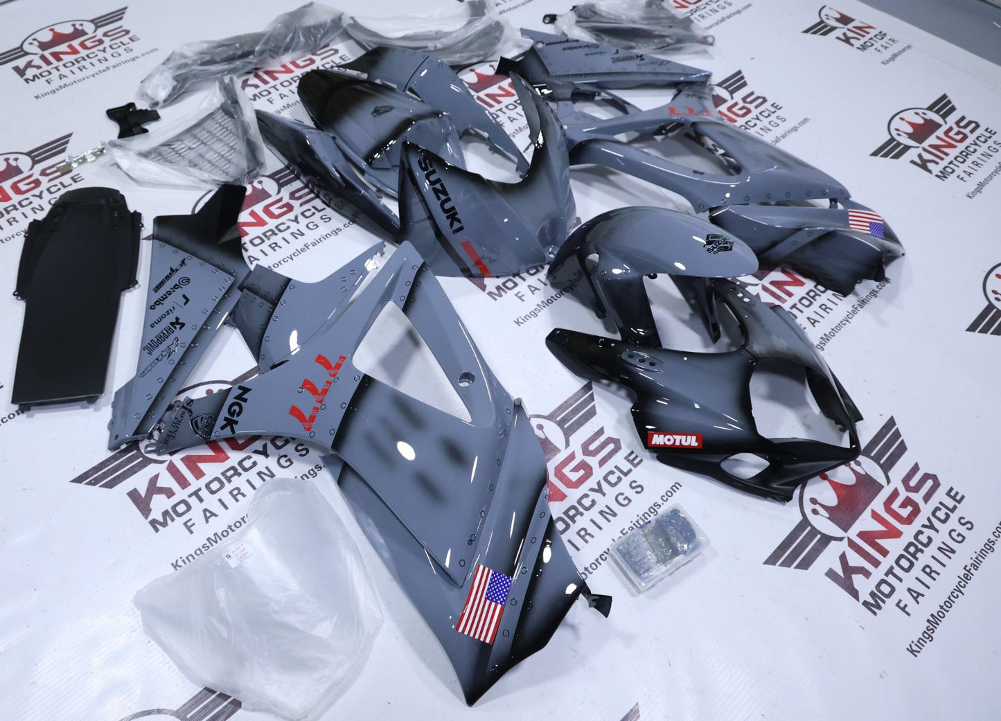 Suzuki GSXR1000 Fairings (2007-2008) Gray, Black, Red USA from KingsMotorcycleFairings.com