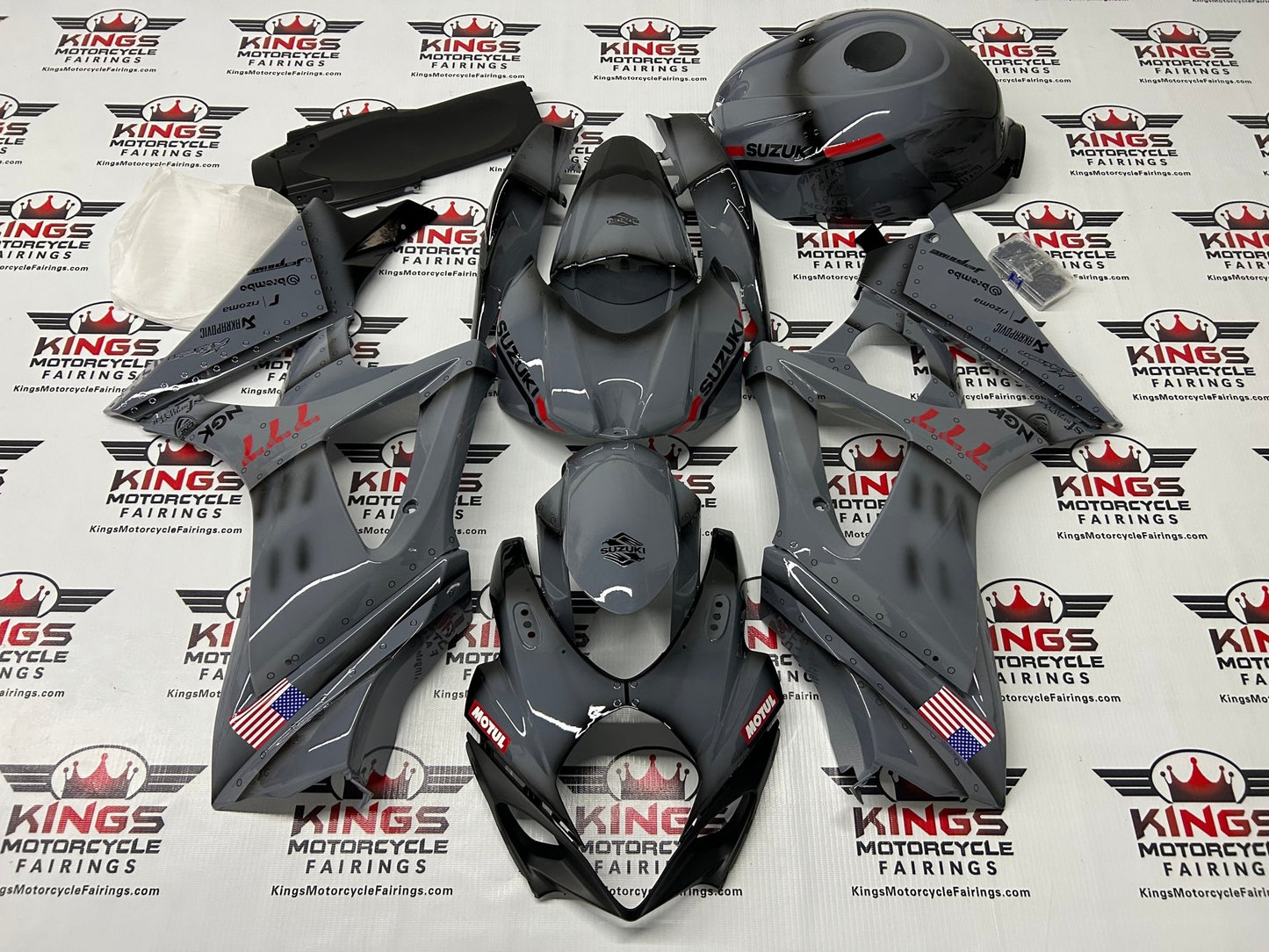 Suzuki GSXR1000 Fairings (2007-2008) Gray, Black, Red, US Flag at KingsMotorcycleFairings.com