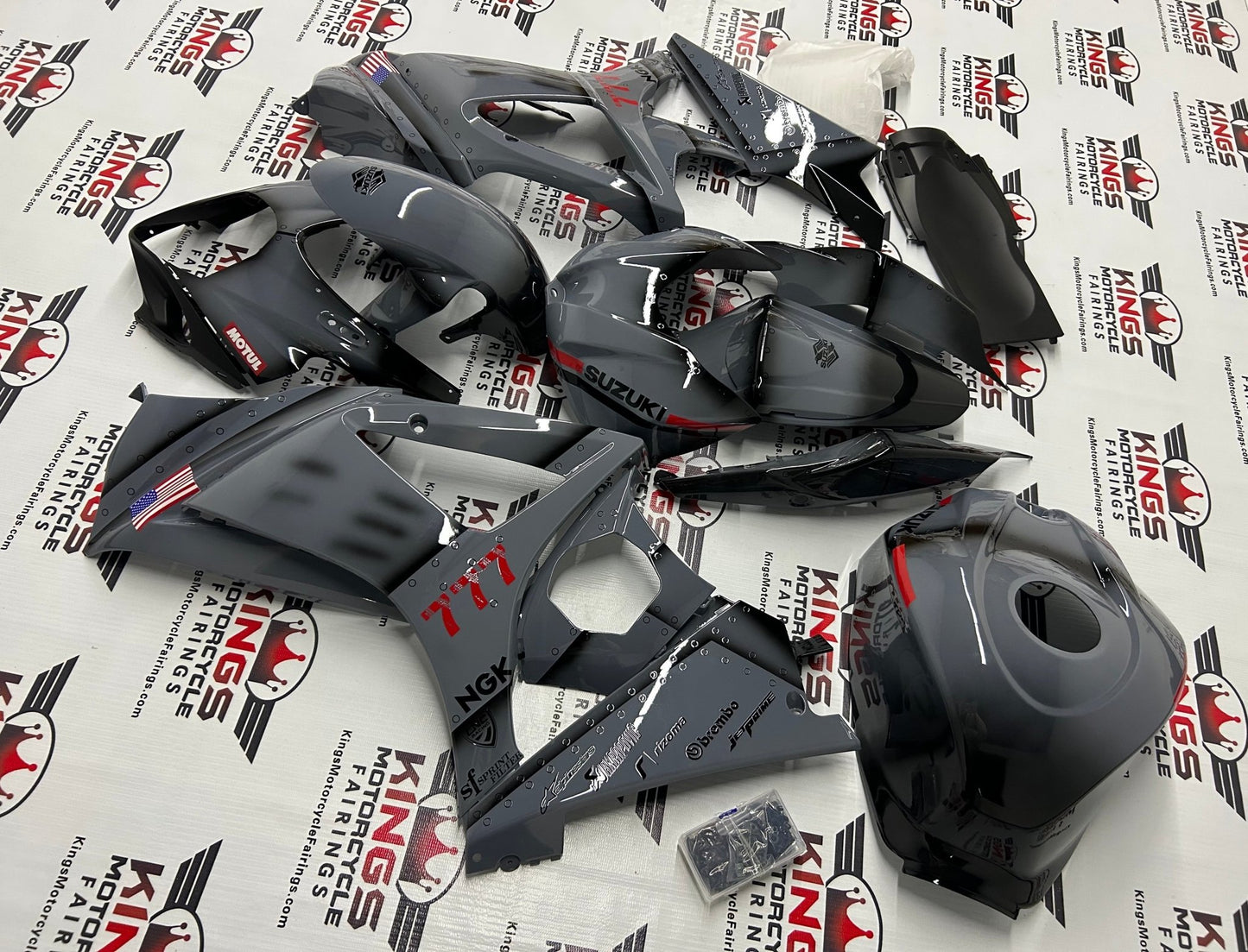 Suzuki GSXR1000 Fairings (2007-2008) Gray, Black, Red, US Flag from KingsMotorcycleFairings.com