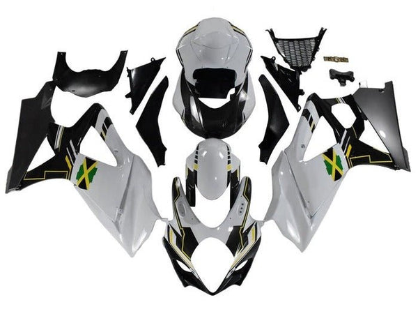 Suzuki GSXR 1000 Fairings (2007-2008) White, Black Jamaica at KingsMotorcycleFairings.com