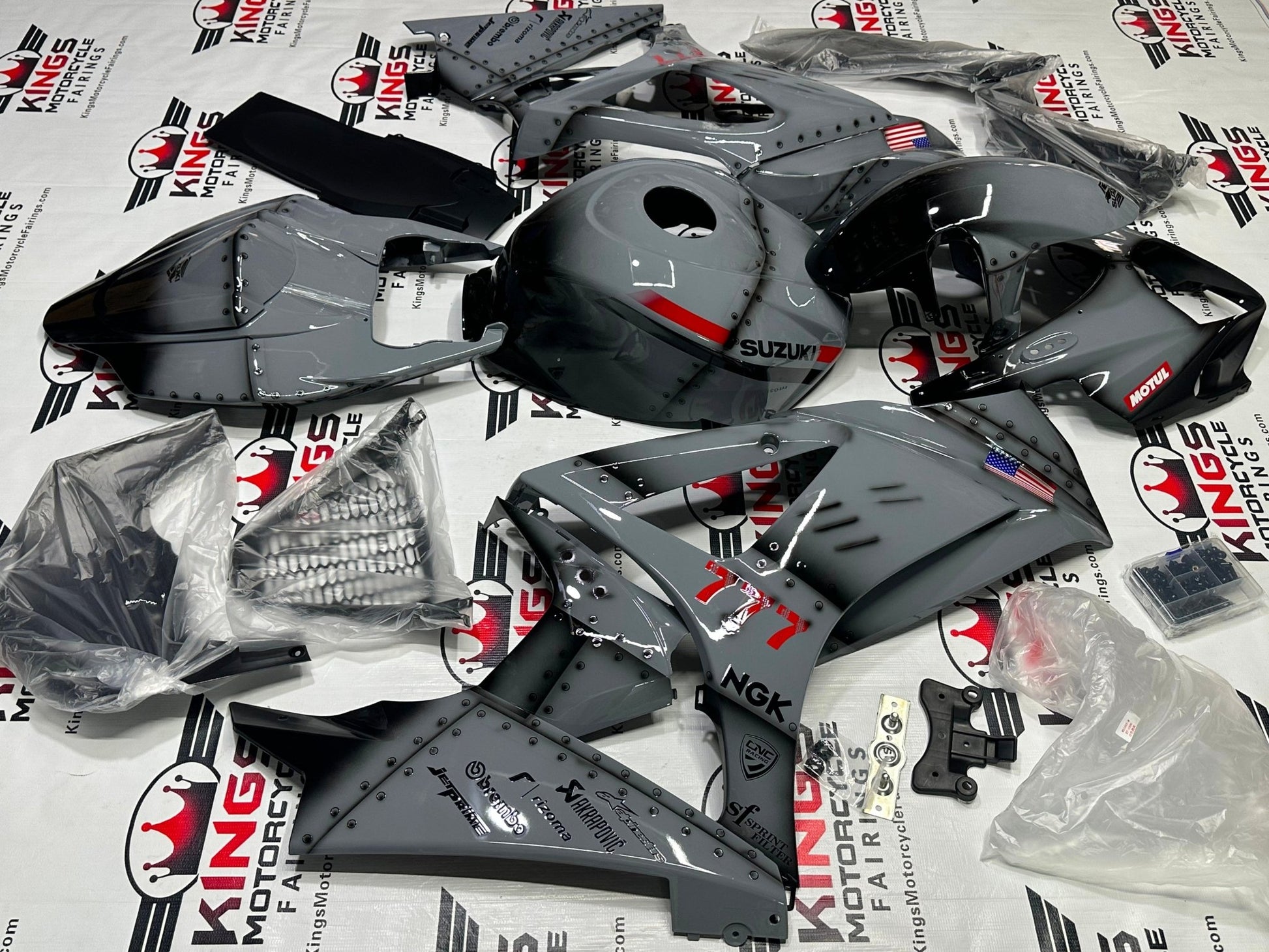 Suzuki GSXR 1000 Fairings (2007) Nardo Gray, Black, Red at KingsMotorcycleFairings.com