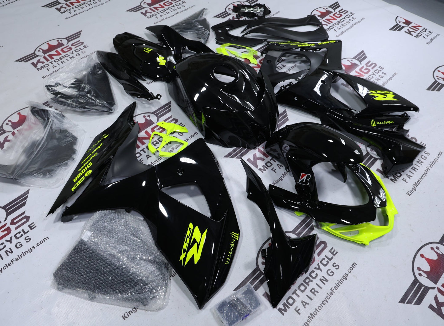 Suzuki GSXR1000 Fairings (2009-2016) Black, Neon Yellow from KingsMotorcycleFairings.com