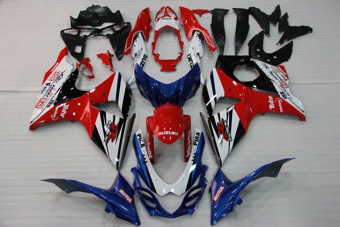 Suzuki GSXR 1000 Fairings (2009-2016) Red, White, Blue, Black Stripe at KingsMotorcycleFairings.com