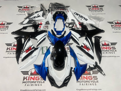 Suzuki GSXR1000 Fairings (2009-2016) White, Black Stripe, Blue at KingsMotorcycleFairings.com