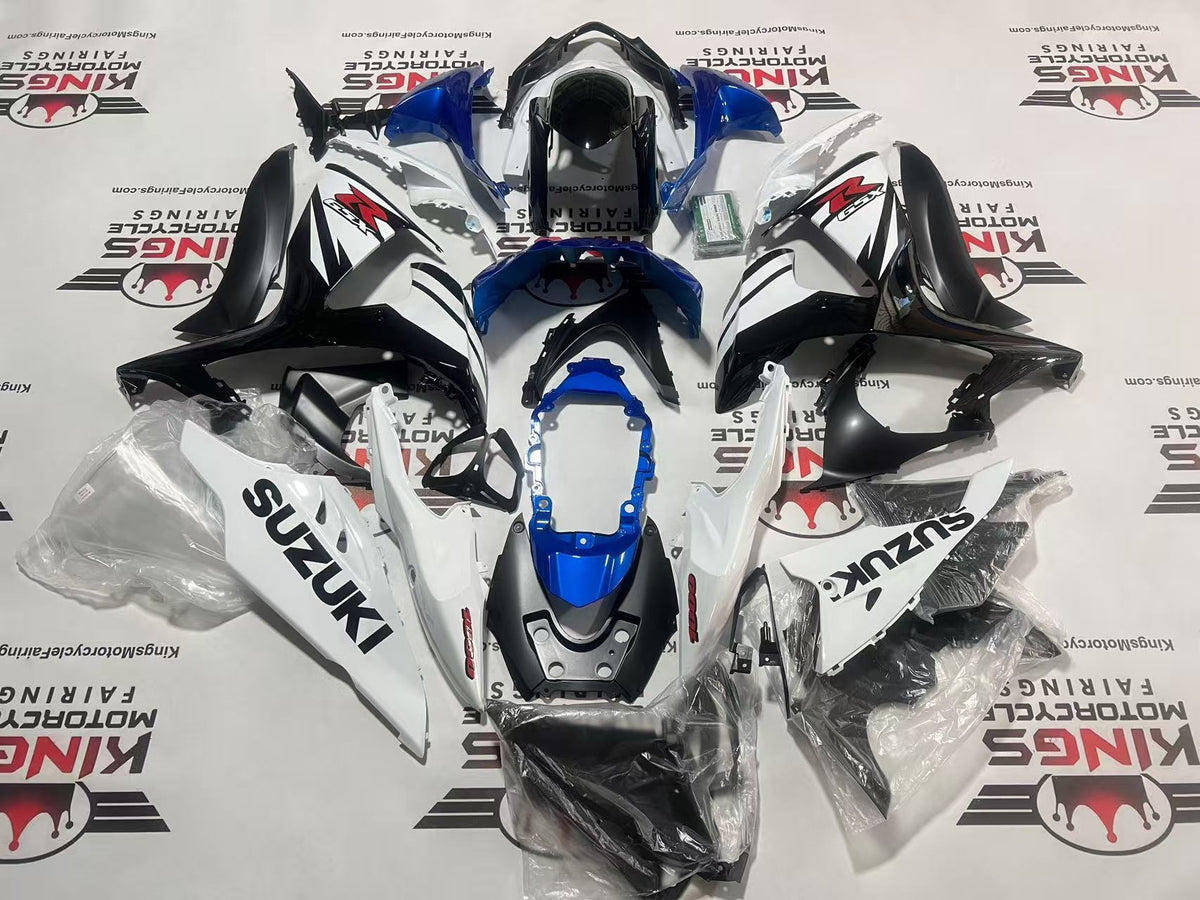 Suzuki GSXR1000 Fairings (2009-2016) White, Black Stripe, Blue from KingsMotorcycleFairings.com