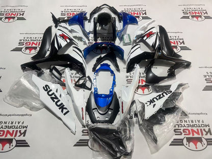 Suzuki GSXR1000 Fairings (2009-2016) White, Black Stripe, Blue from KingsMotorcycleFairings.com