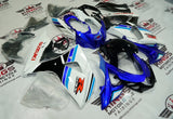 Suzuki GSXR 1000 Fairings (2009-2016) White, Black, Blue Stripes at KingsMotorcycleFairings.com.