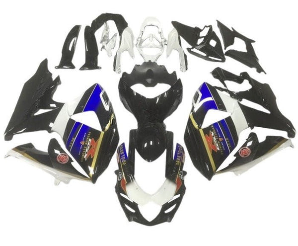 Suzuki GSXR1000 Fairings (2009-2016) White, Black, Blue, Gold Stripe at KingsMotorcycleFairings.com