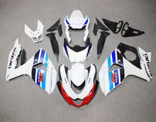 Suzuki GSXR 1000 Fairings (2009-2016) White, Triple Blue Stripe at KingsMotorcycleFairings.com