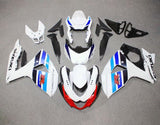 Suzuki GSXR1000 Fairings (2009-2016) White, Triple Blue Stripe at KingsMotorcycleFairings.com