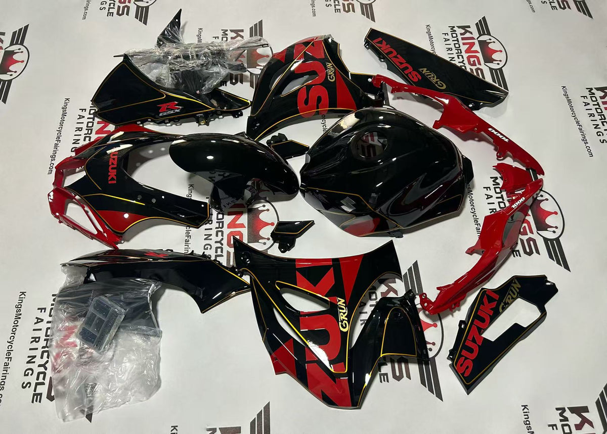 Suzuki GSXR1000 (2017-2025) Black, Red, Gold Pinstripe Fairings at KingsMotorcycleFairings.com