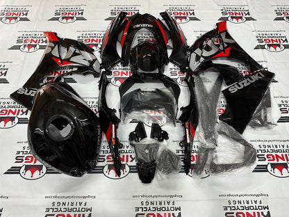 Suzuki GSXR1000 Fairings (2017-2025) Black, Silver, Red Stripe from KingsMotorcycleFairings.com