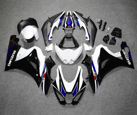 Suzuki GSXR 1000 Fairings (2017-2025) Black, White, Blue at KingsMotorcycleFairings.com