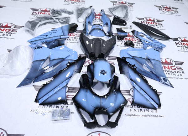 Suzuki GSXR1000 Fairings (2017-2025) Blue Metal, Faux Carbon Fiber at KingsMotorcycleFairings.com