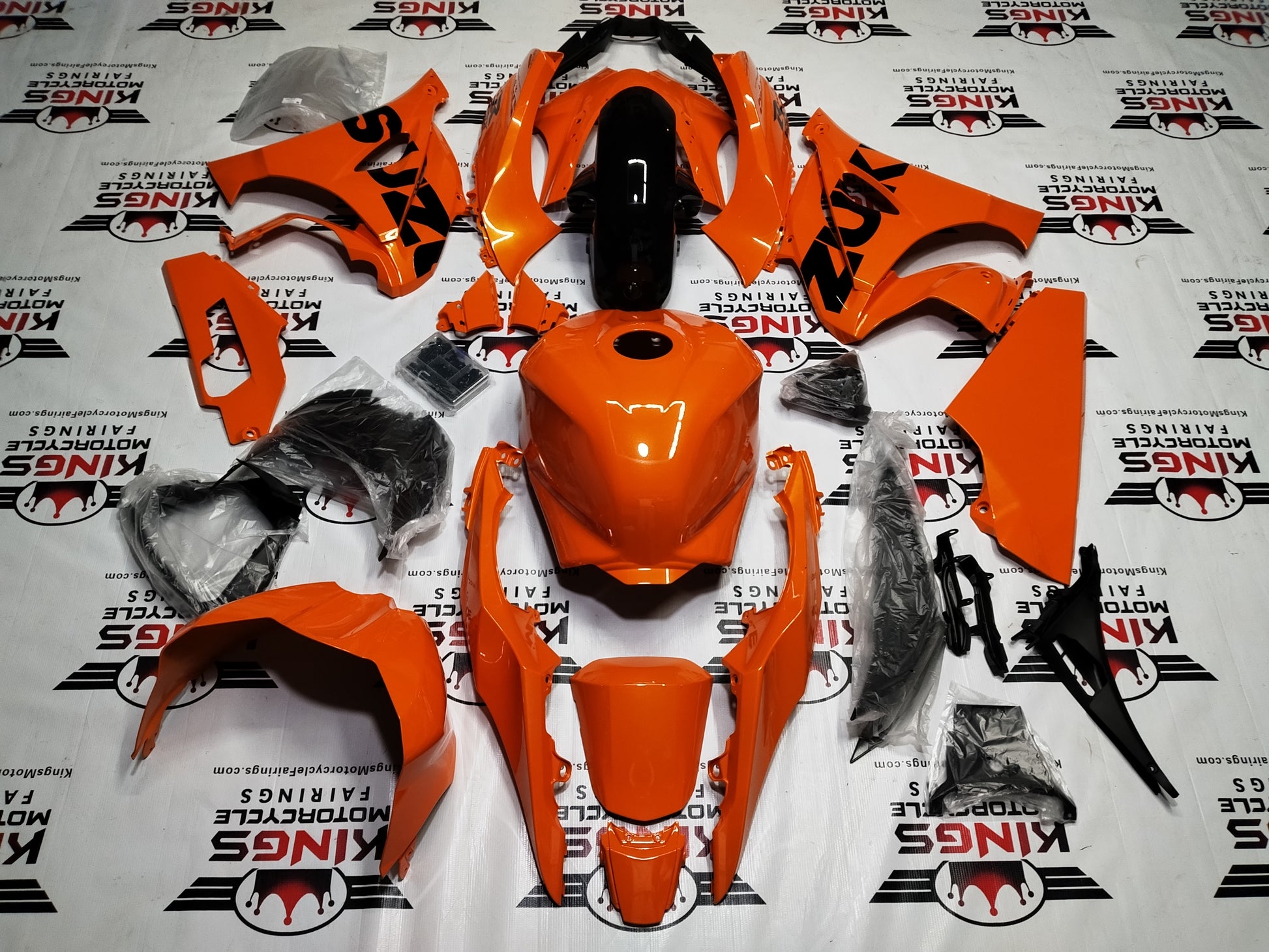 Suzuki GSXR1000 Fairings (2017-2025) Gloss Orange, Black from KingsMotorcycleFairings.com