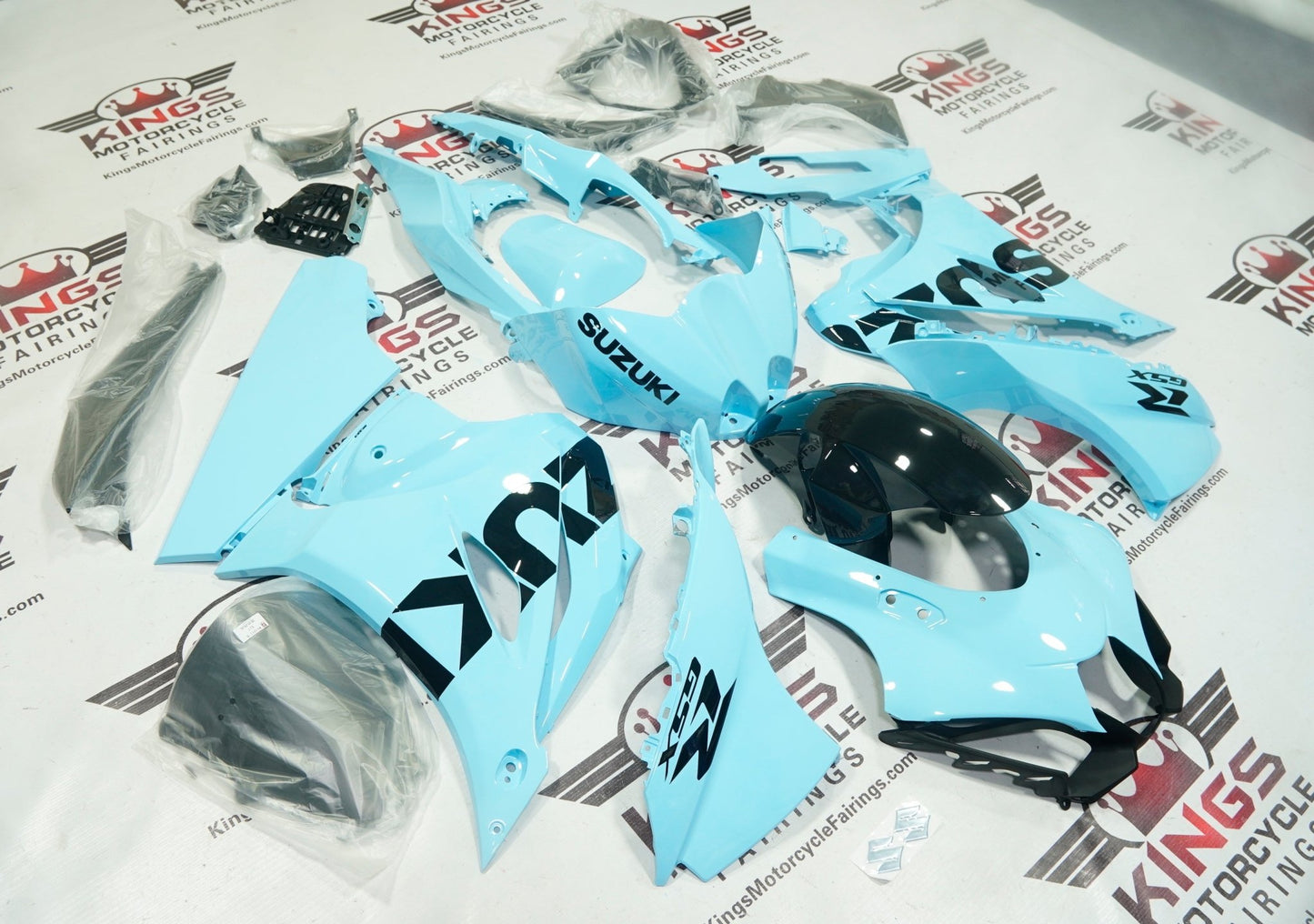 Suzuki GSXR 1000 Fairings (2017-2025) Light Blue, Black at KingsMotorcycleFairings.com