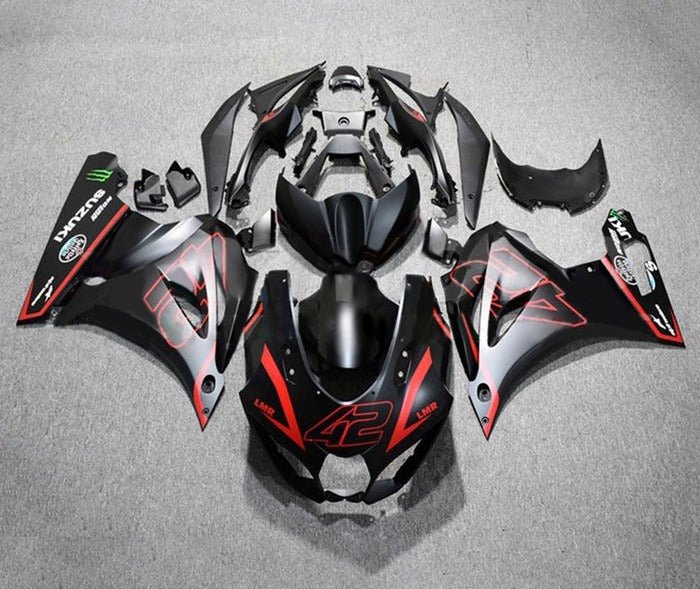 Suzuki GSXR1000 Fairings (2017-2025) Matte Black, Red #42 at KingsMotorcycleFairings.com