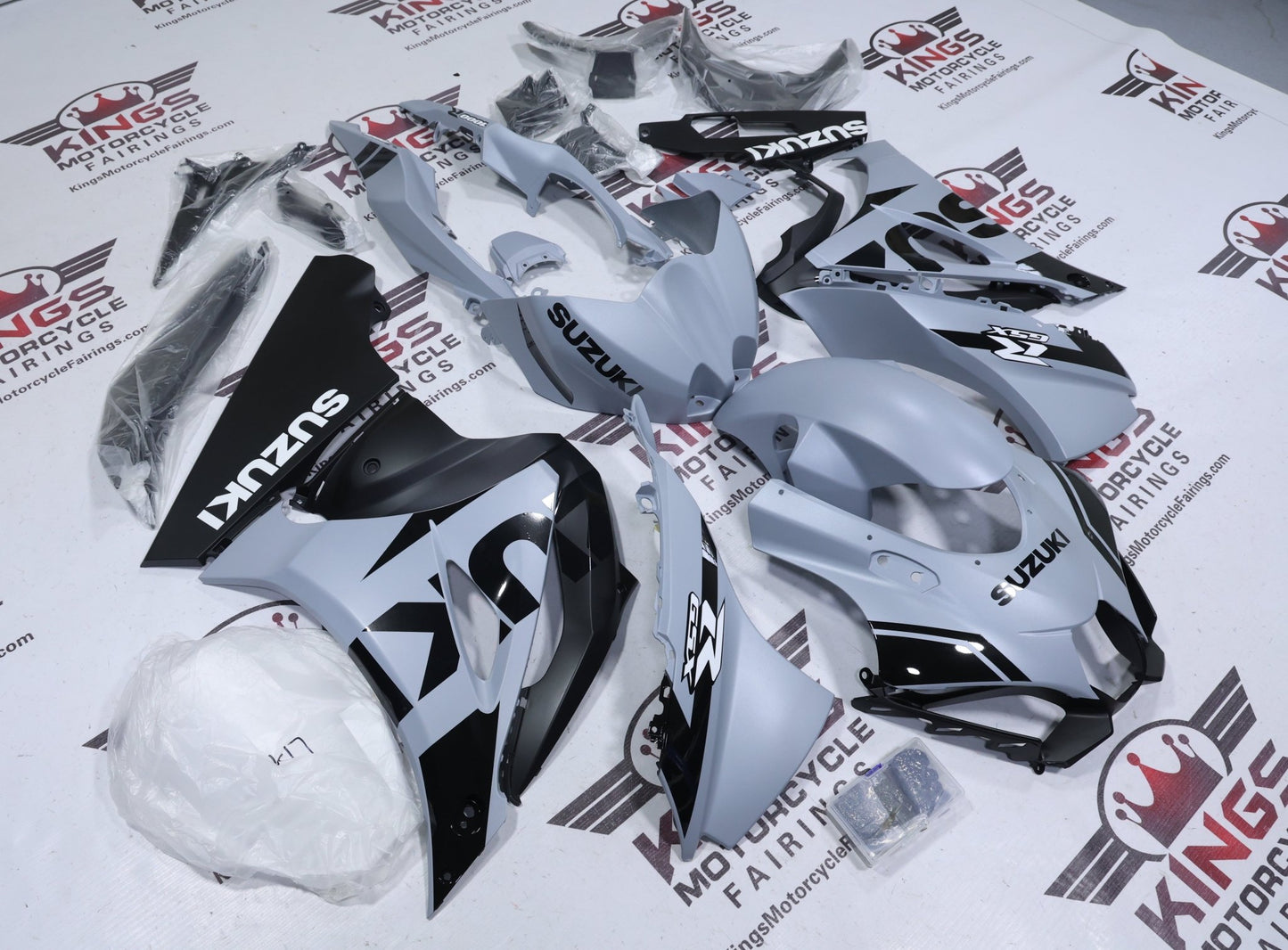 Suzuki GSXR1000 Fairings (2017-2025) Matte Gray, Black, White from KingsMotorcycleFairings.com