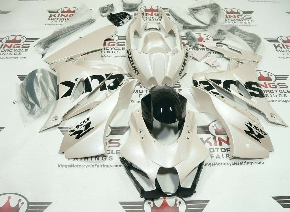 Suzuki GSXR1000 Fairings (2017-2025) Pearl White, Black from KingsMotorcycleFairings.com