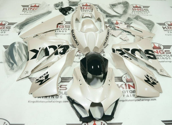 Suzuki GSXR1000 Fairings (2017-2025) Pearl White, Black at KingsMotorcycleFairings.com