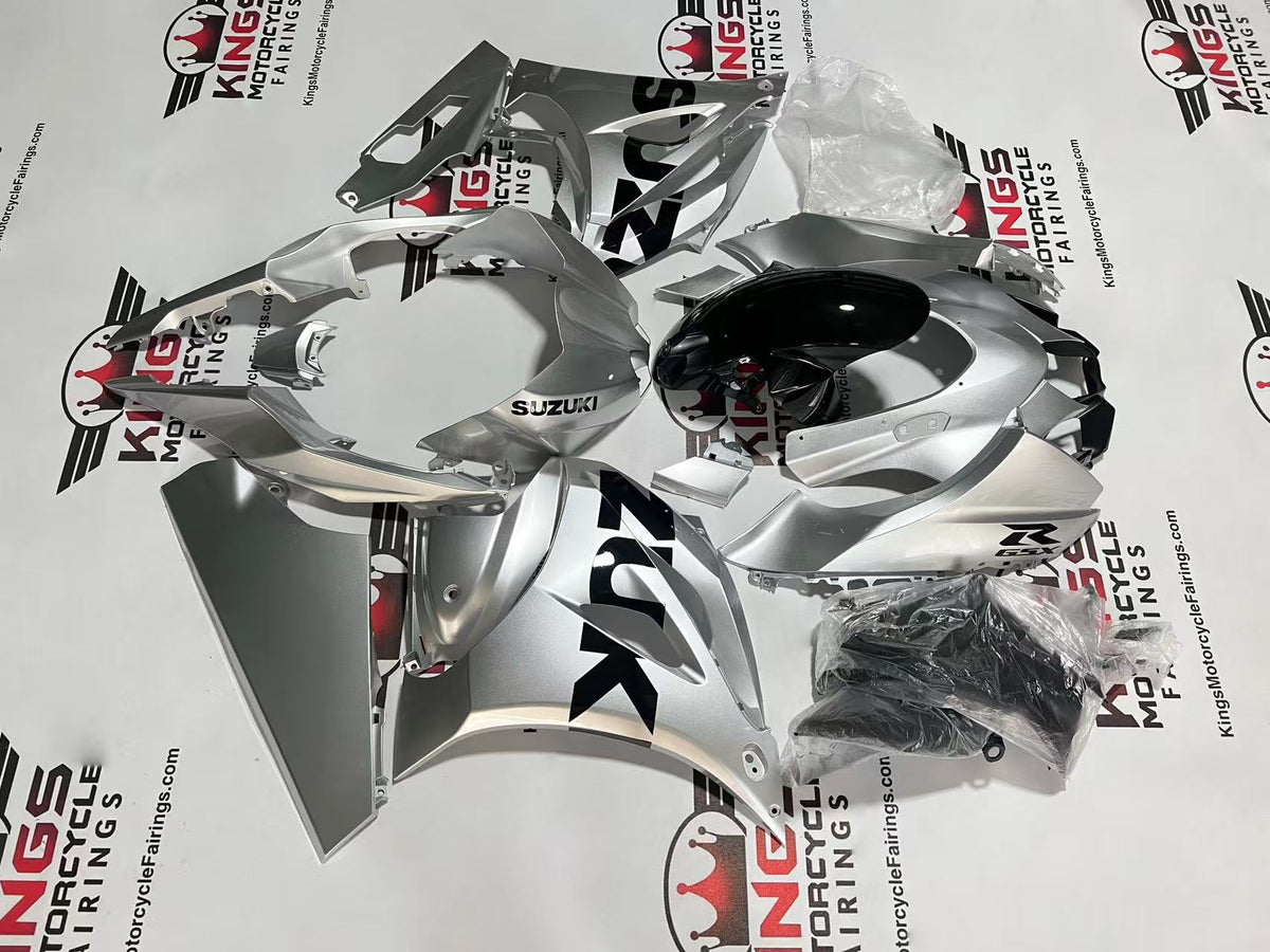 Suzuki GSXR1000 Fairings (2017-2025) Silver Metallic, Black from KingsMotorcycleFairings.com