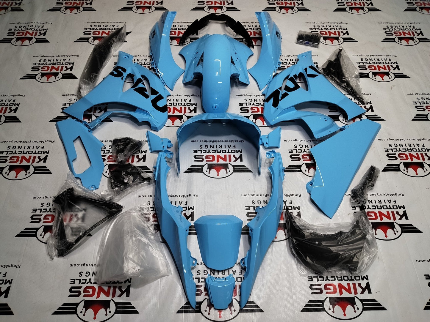 Suzuki GSXR1000 Fairings (2017-2025) Sky Blue, Black from KingsMotorcycleFairings.com