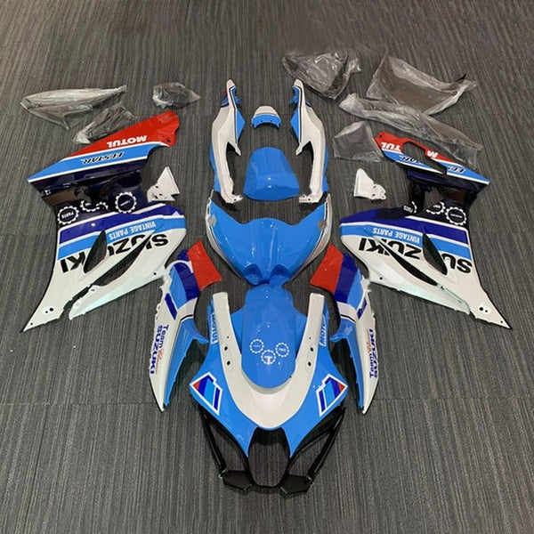 Suzuki GSXR 1000 Fairings (2017-2025) White, Blue Stripe, Red Motul at KingsMotorcycleFairings.com