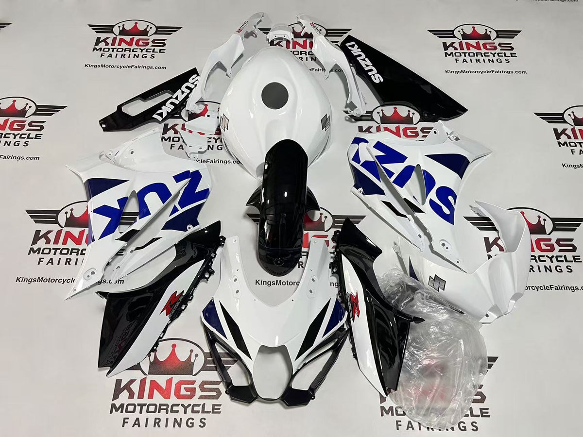Suzuki GSXR1000 Fairings (2017-2025) White, Blue, Black at KingsMotorcycleFairings.com