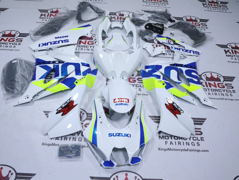 Suzuki GSXR1000 Fairings (2017-2025) White, Blue, Neon Yellow at KingsMotorcycleFairings.com
