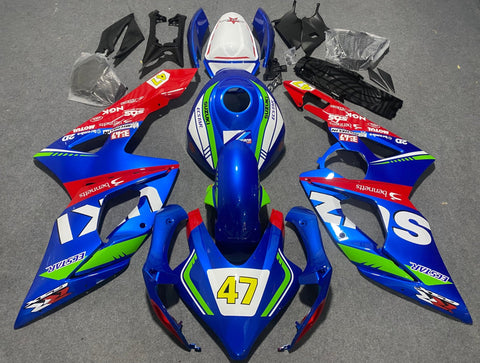 Suzuki GSXR1000 (2005-2006) Blue, White, Red & Green #47 Race Fairings at KingsMotorcycleFairings.com