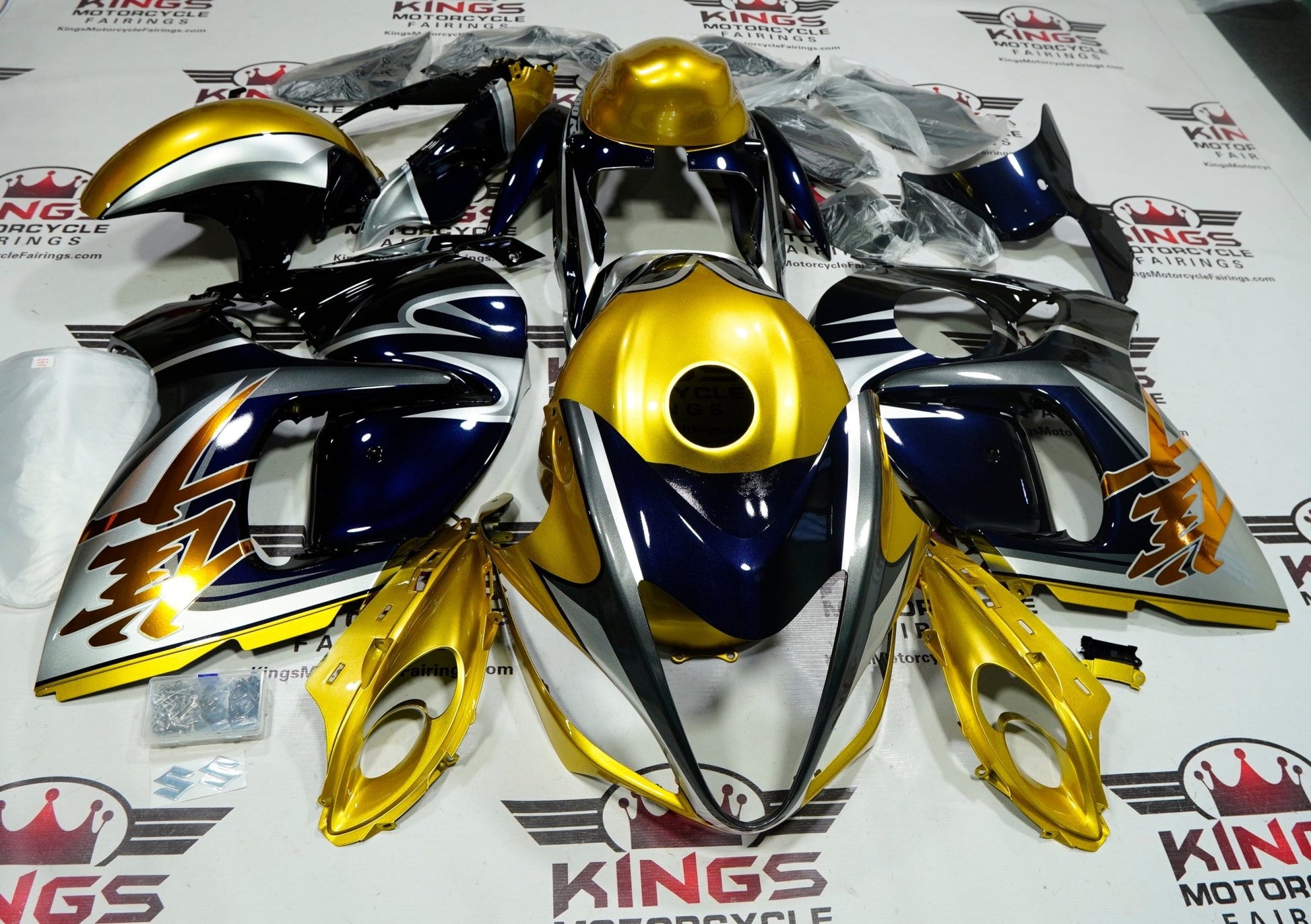 Suzuki GSXR1300 Hayabusa Fairings (2008-2019) Gold, Silver, Navy Blue Special Edition at KingsMotorcycleFairings.com