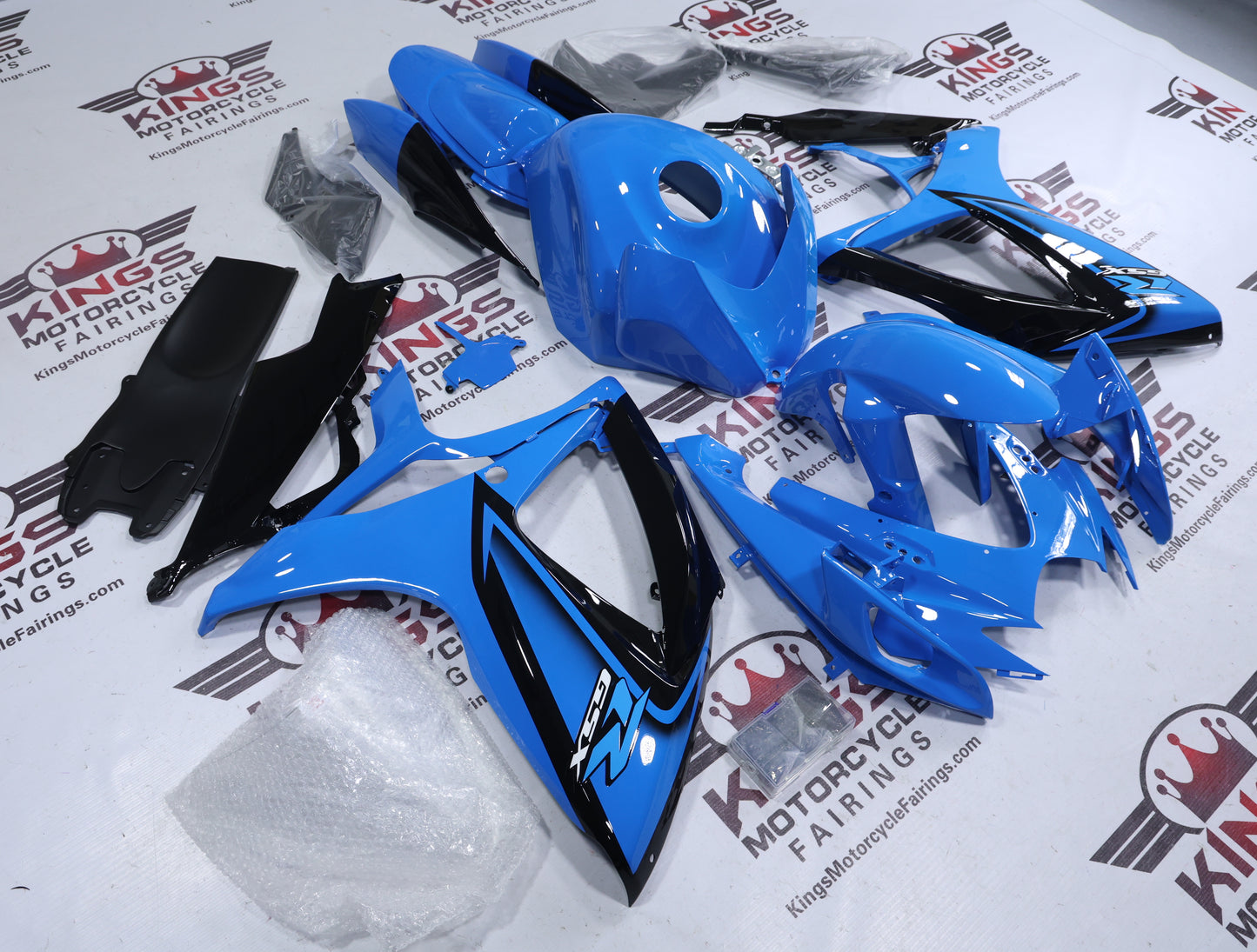 Suzuki GSXR600 Fairing Kit (2006-2007) Gloss Light Blue, Black at KingsMotorcycleFairings.com