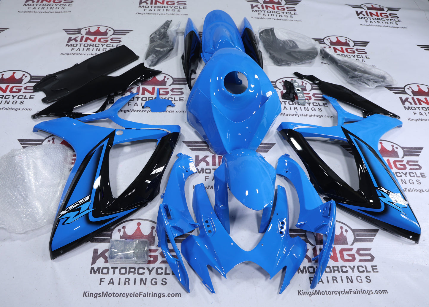 Suzuki GSXR600 Fairing Kit (2006-2007) Gloss Light Blue, Black from KingsMotorcycleFairings.com