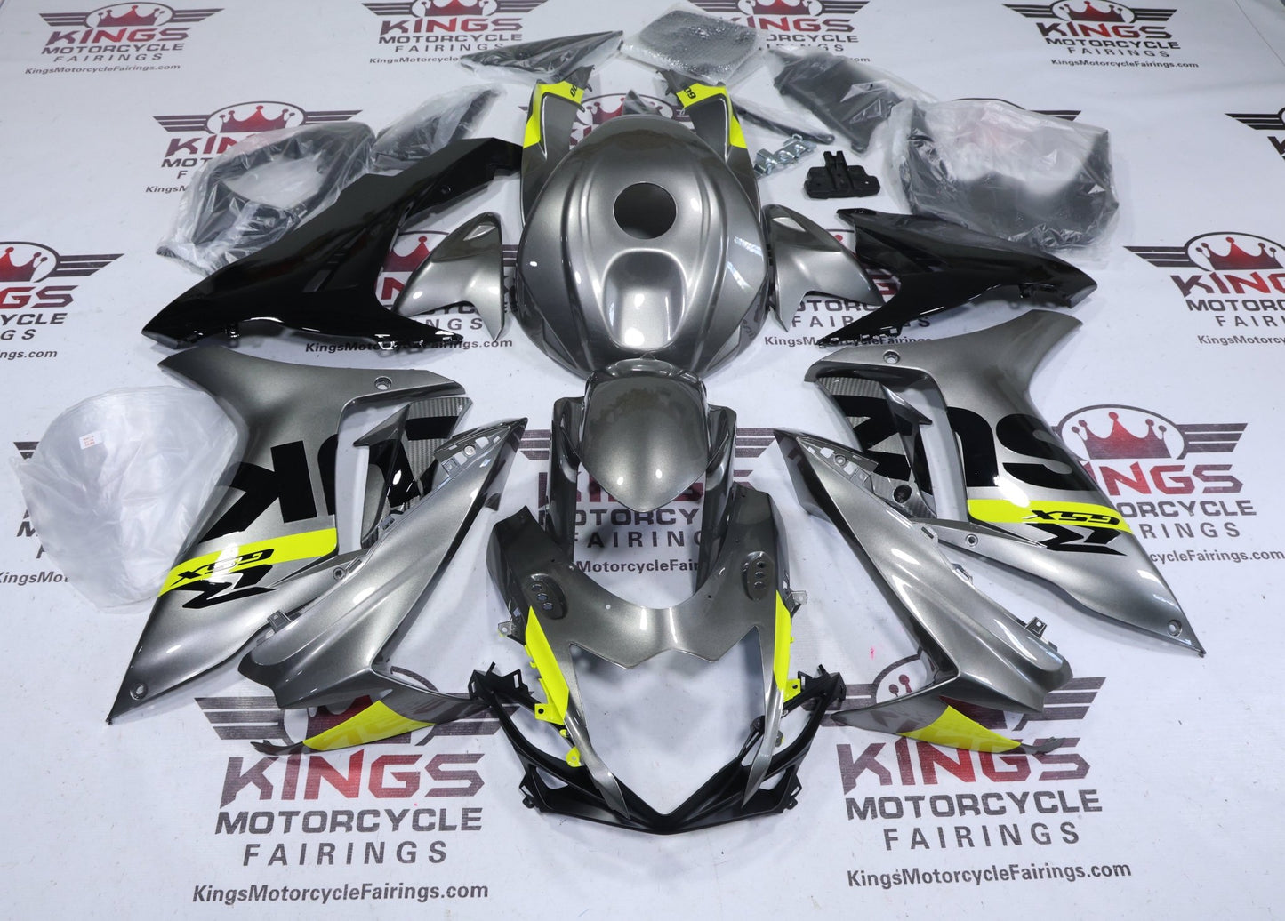 Suzuki GSXR600 Fairing Kit (2011-2024) Gray, Neon Yellow, Black at KingsMotorcycleFairings.com