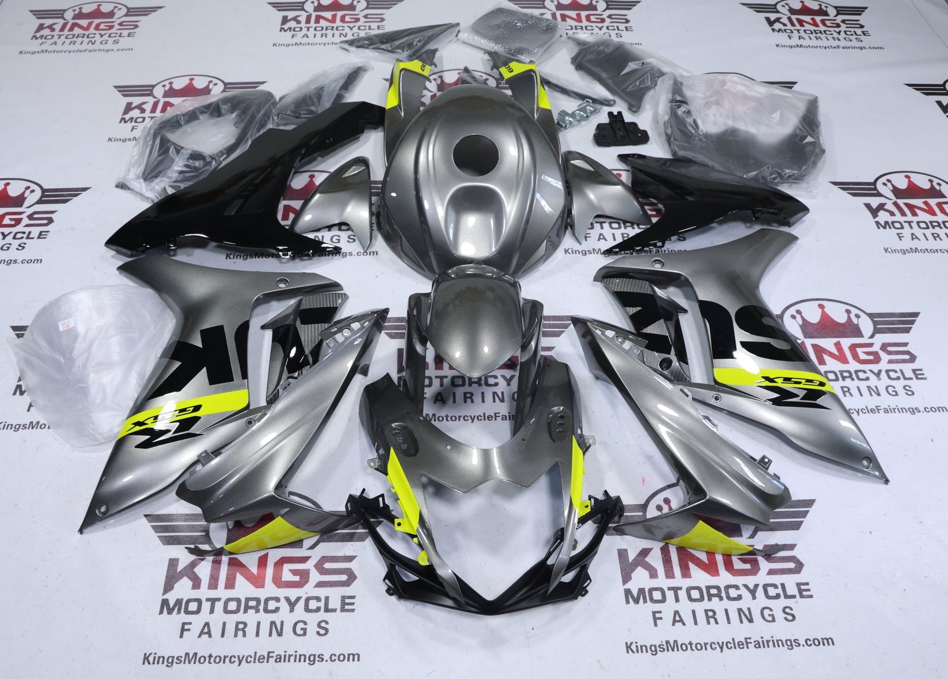 Suzuki GSXR600 Fairing Kit (2011-2024) Gray, Neon Yellow, Black at KingsMotorcycleFairings.com