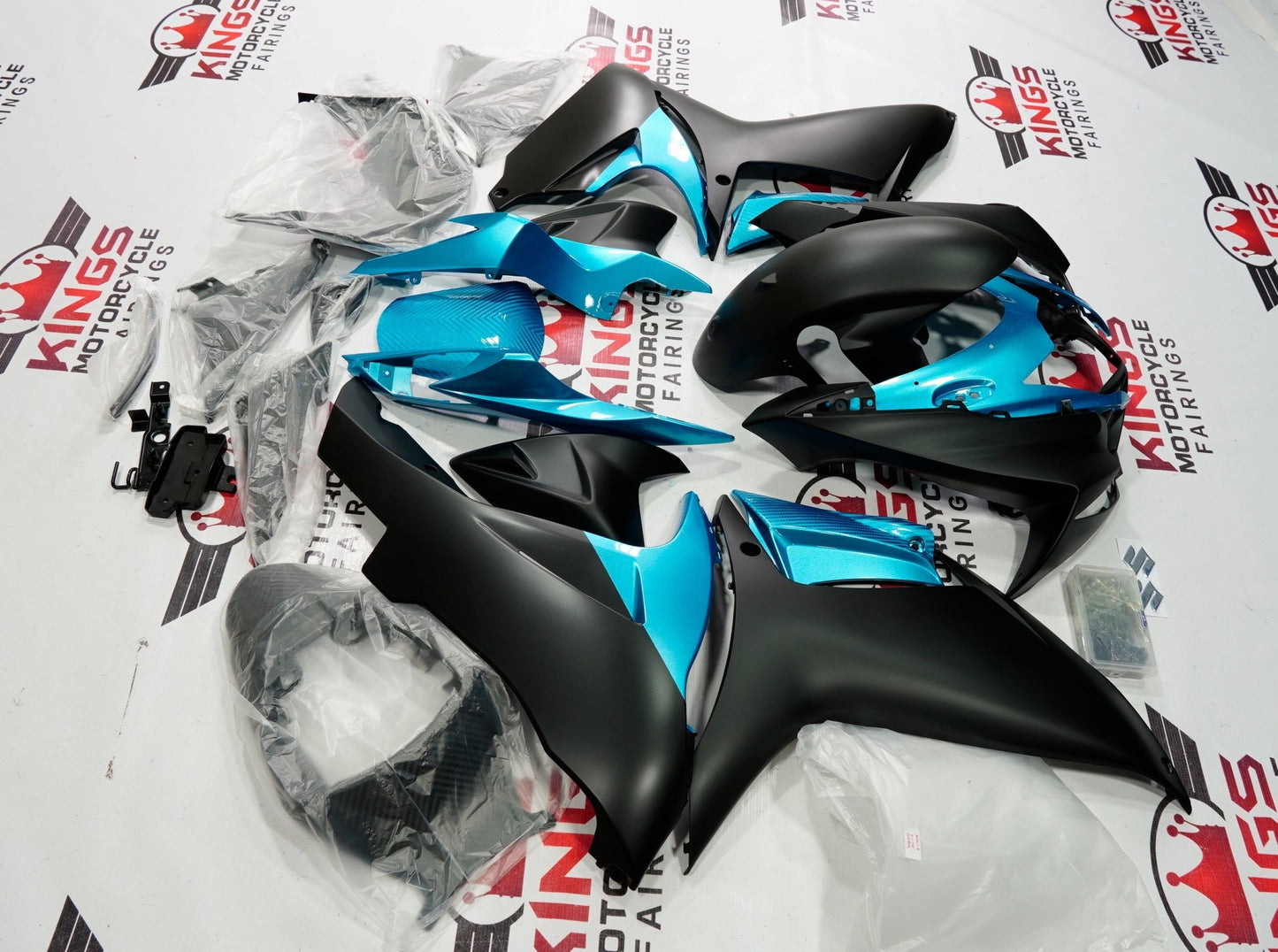 Suzuki GSXR600 Fairing Kit (2025-2026) Matte Black, Turquoise Blue at KingsMotorcycleFairings.com