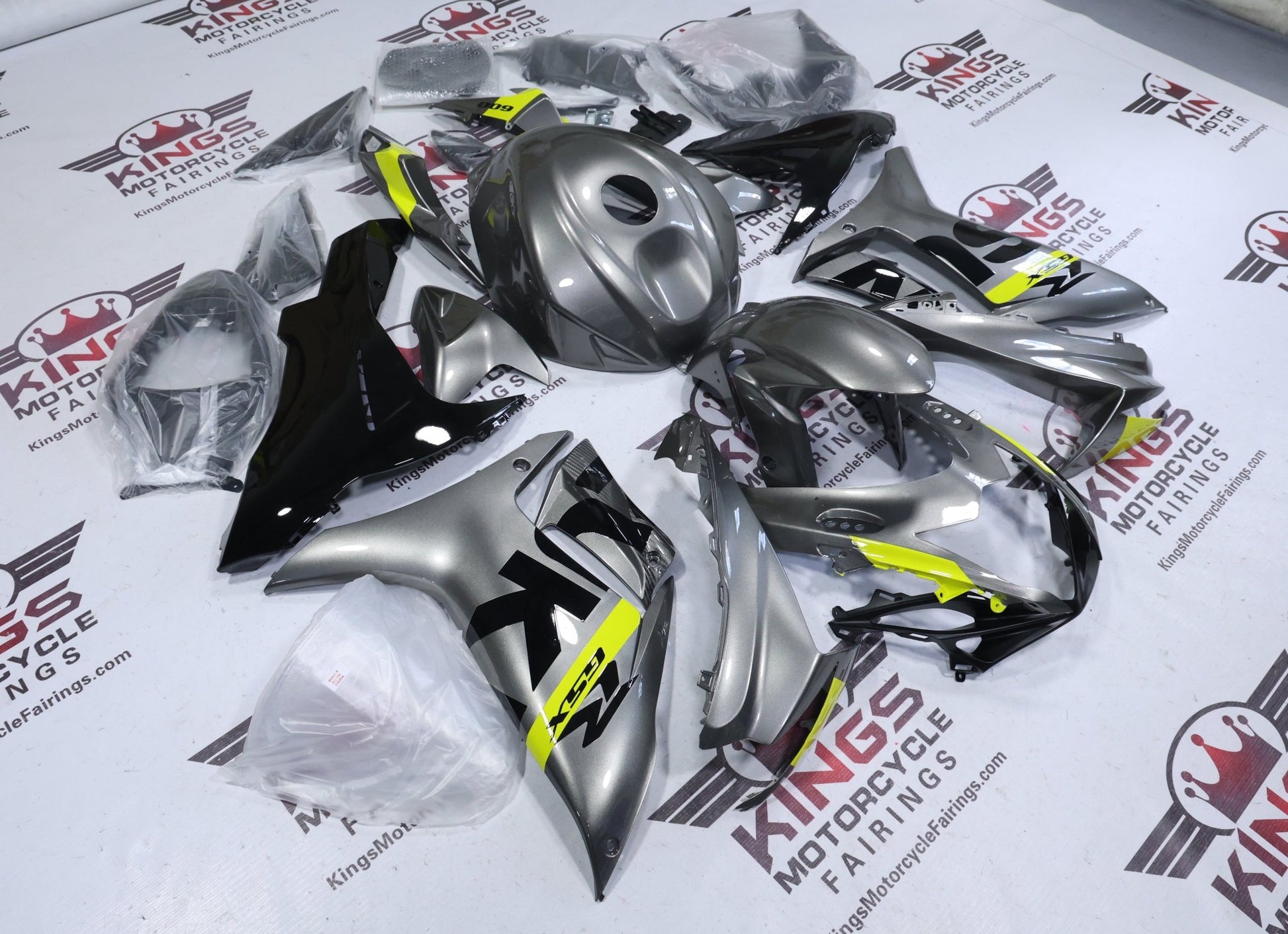 Suzuki GSXR600 Fairing Set (2011-2024) Gray, Neon Yellow, Black at KingsMotorcycleFairings.com