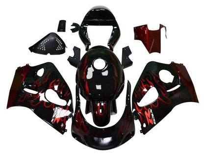 Suzuki GSXR 600 Fairings (1996-1999) Black, Red Fire at KingsMotorcycleFairings.com