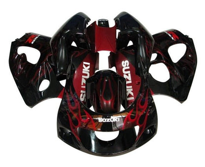 Suzuki GSXR 600 Fairings (1996-1999) Black, Red, White, Flames at KingsMotorcycleFairings.com