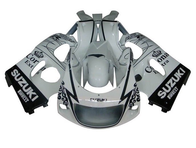 Suzuki GSXR 600 Fairings (1996-1999) White, Black, Tribal Corona at KingsMotorcycleFairings.com