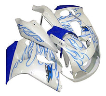 Suzuki GSXR 600 Fairings (1996-1999) White, Blue Flames at KingsMotorcycleFairings.com