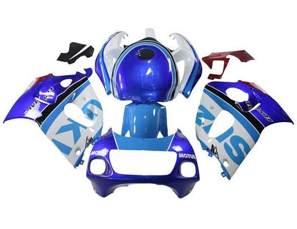 Suzuki GSXR600 Fairings (1996-1999) White, Blue Stripes at KingsMotorcycleFairings.com